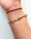 Pink and green tulip bracelet - Hirulythings