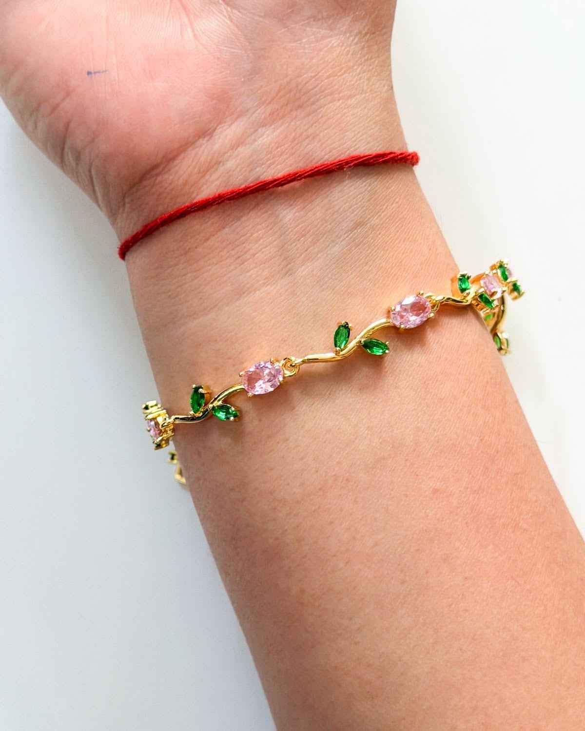 Pink and green tulip bracelet - Hirulythings