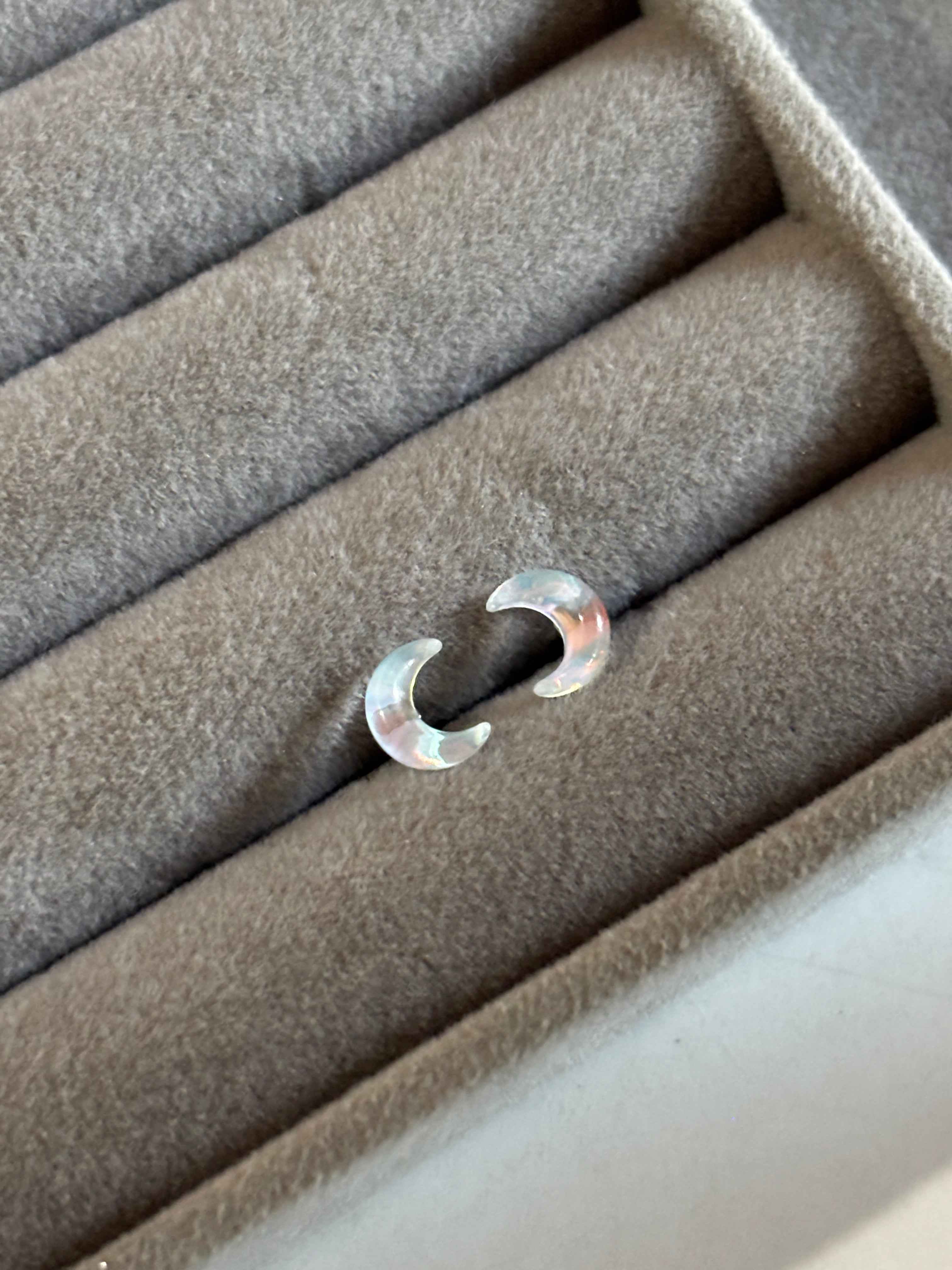iridescent crescent moon stud