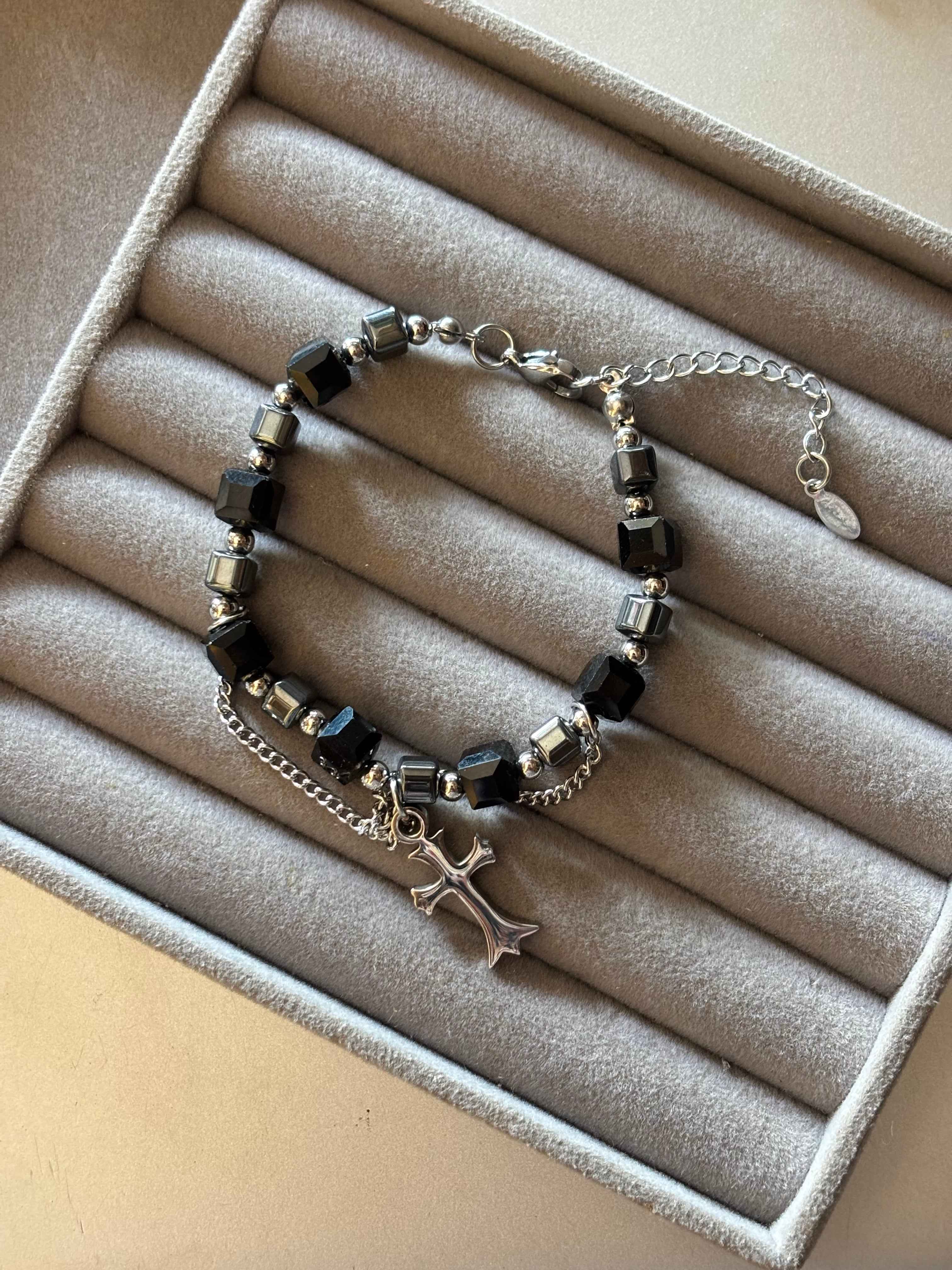 Obsidian Cross Bracelet