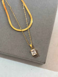Snake chain with rectangular solitaire double layer necklace