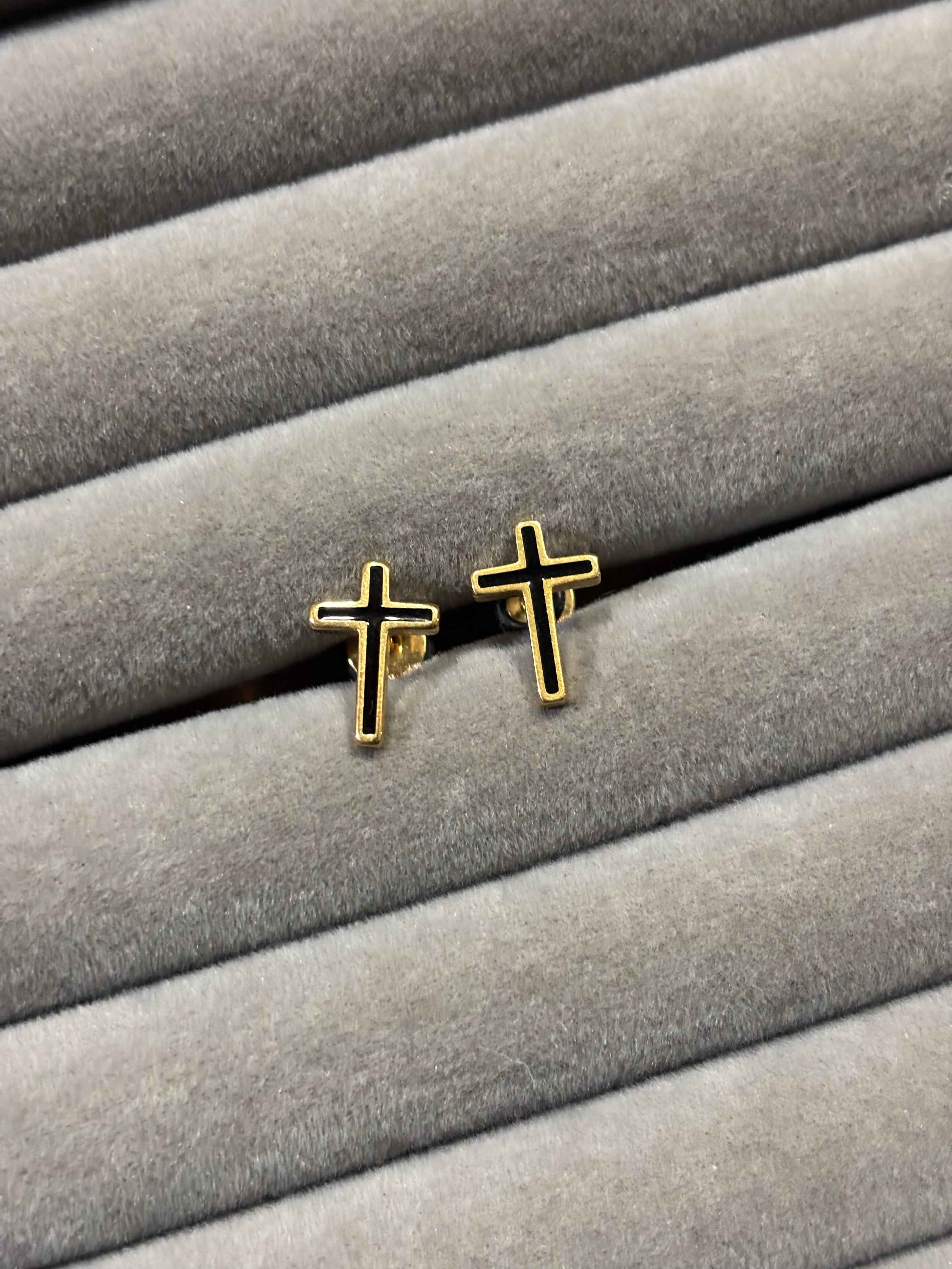 Black enamel cross stud