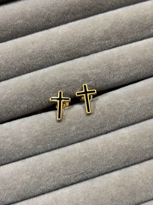 Black enamel cross stud