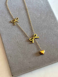 Heart and bow drop necklace - Hirulythings