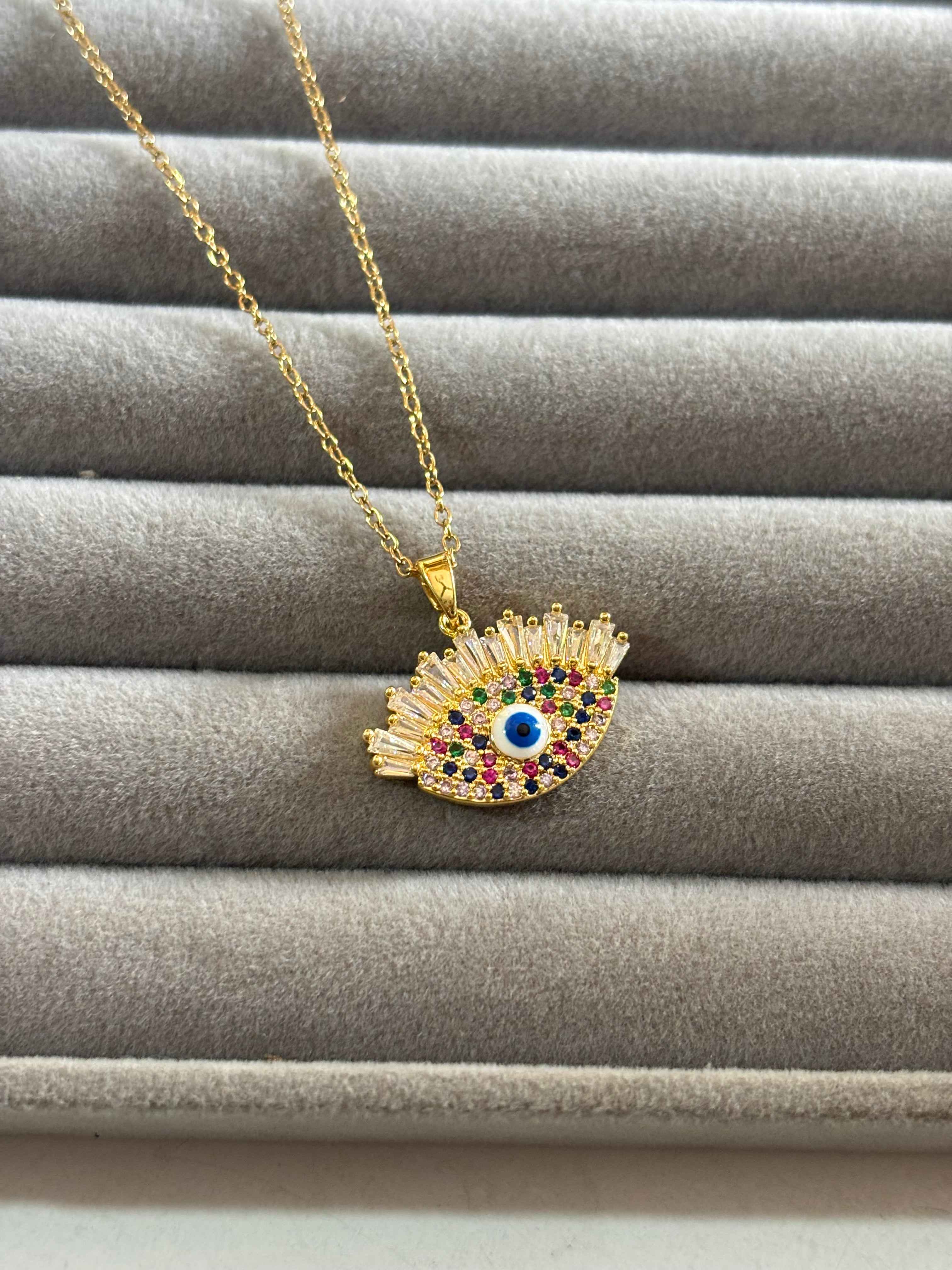 Multicolour evil eye necklace - Hirulythings