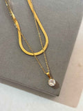 Snake chain with circular stone double layer necklace
