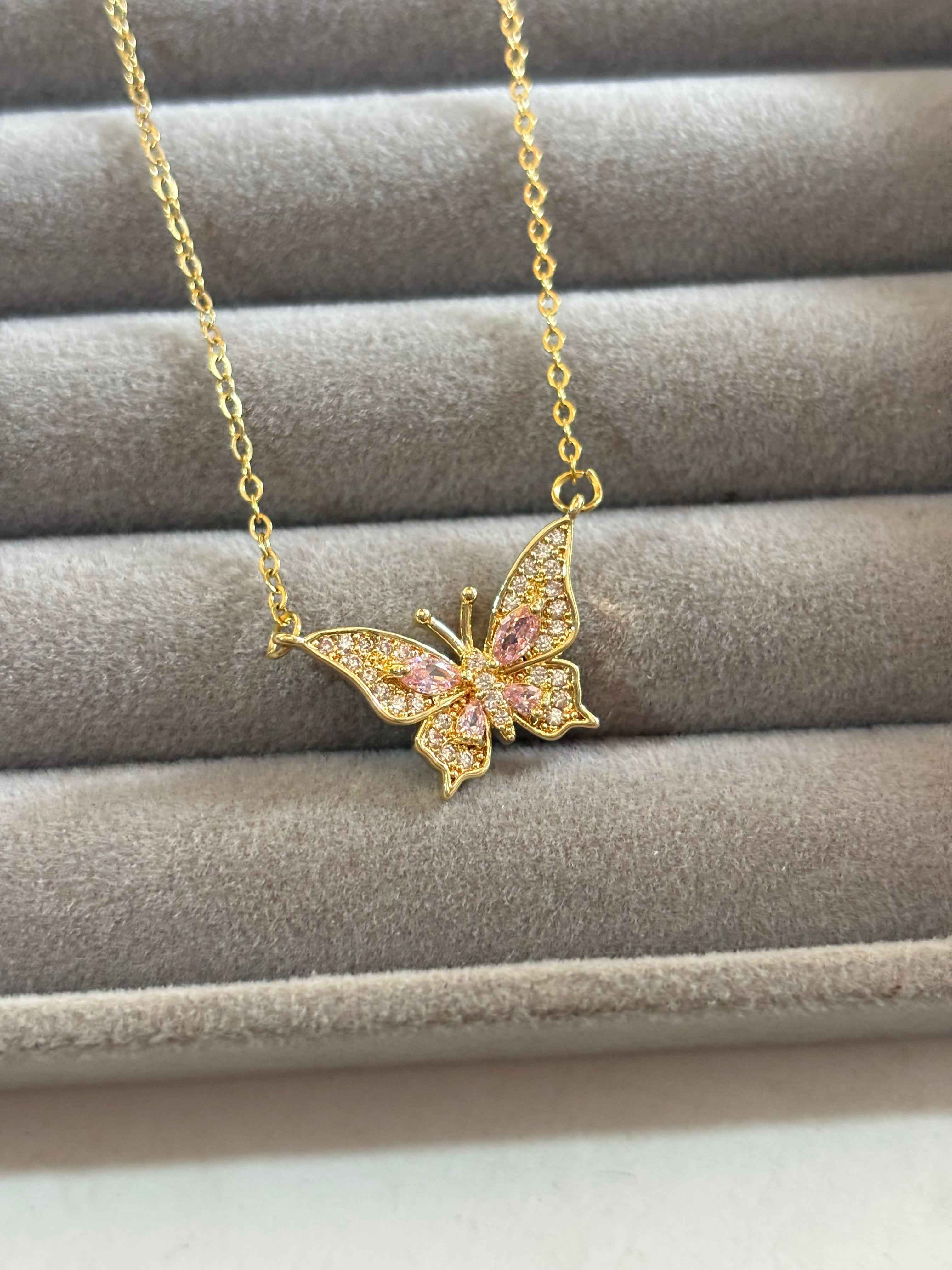 Pink butterfly necklace - Hirulythings